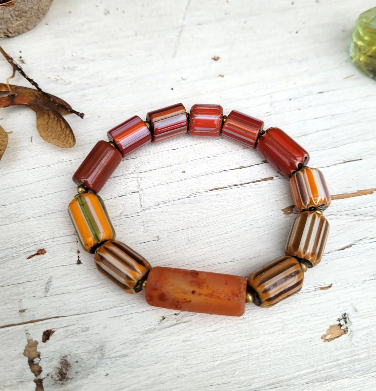 Unisex tribal ethnic bracelet with vintage chevron glass tube beads.. – photo 8